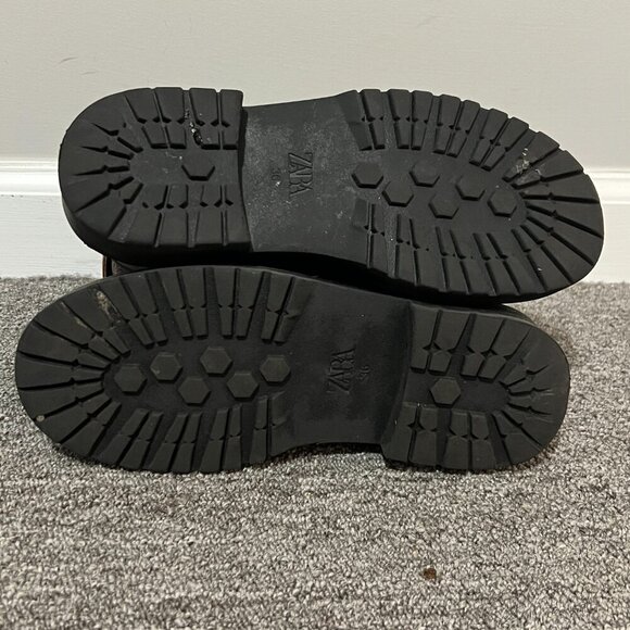 Zara Boots Size 36 Women's Distressed Combat Brown Lace Up Mid Calf Side Zip - Picture 7 of 7